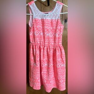 Charming Pink Patterned Kids Casual Dress